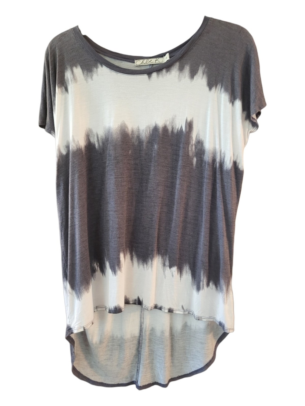 Chloe K Gray & White Tie-Dye Scoop Neck High-Low Tee - Size S